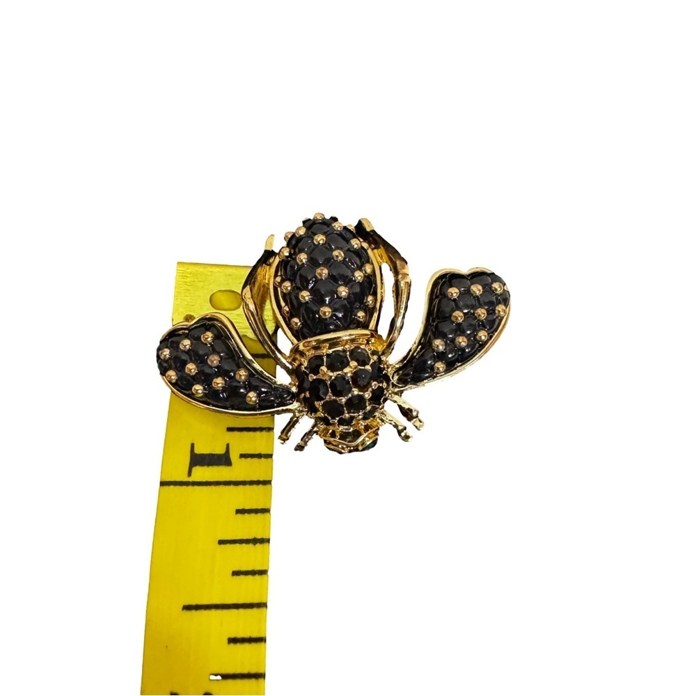 Joan Rivers Collection Gold Tone Black Green Bee Brooch Pin Crystal Pave Stones - Picture 9 of 13